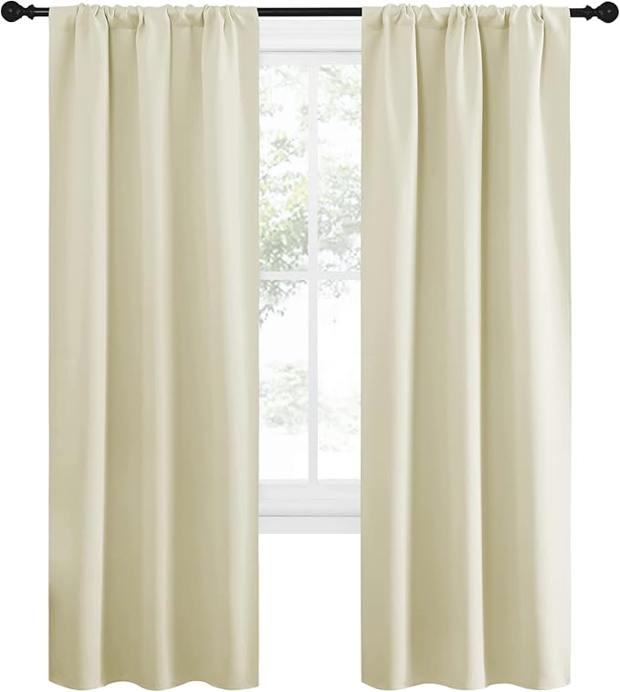 NICETOWN Blackout Curtains for Living Curtains, Window Treatment Thermal Insulated Solid Room Darkening Drape Panels for Girls Room (Beige, Set of 2, 34 inches Width by 72 inches Length) - Image 2