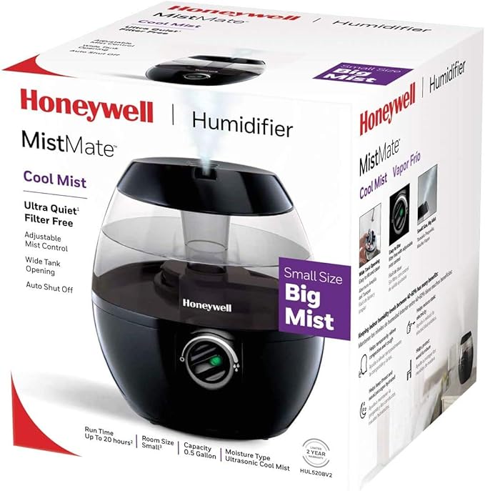 Honeywell HUL520BC MistMate™ Ultrasonic Cool Mist Humidifier, Black, with Adjustable Mist Control, Auto Shut-off, Ultra Quiet Operation, Visible Cool Mist - Image 2