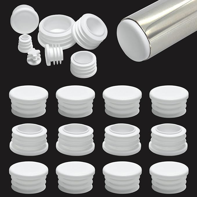 1-1/4"(32mm) Plastic Hole Plugs White -Round Chair Leg Caps, Flush Mount Pipe Plugs, Tubing End Caps for Metal&Wood Legs Tube, Outdoor Furniture Feet caps,for Pipe Wall thicknesses of 1.5-4 mm,12 PCS by EASYEAH