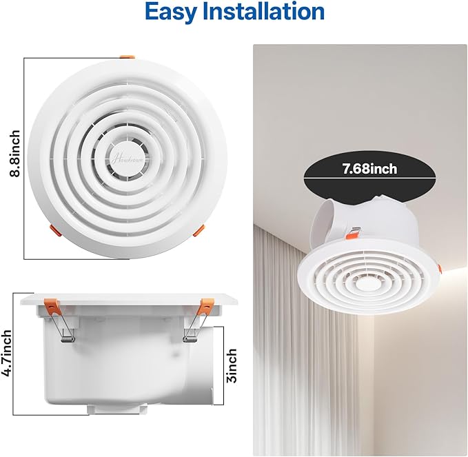8 Inch Round Bathroom Exhaust Fan，110 CFM 1 Sone Powerful and Quiet Bathroom Ventilation, Replacement for Mobile Home，Through Wall Vent Fan, Easy Install - Image 5