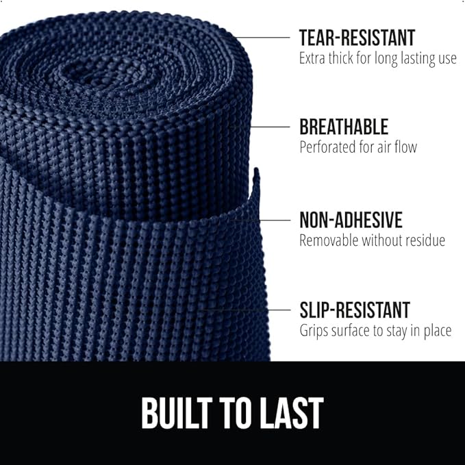 GORILLA GRIP powerGRIP Drawer Shelf and Cabinet Liner, Thick Strong Hold, Non-Adhesive Liners Protect Kitchen Cabinets and Cupboard, Bathroom Drawers, Easy Install, Breathable Mat, 20" x20', Navy Blue - Image 2
