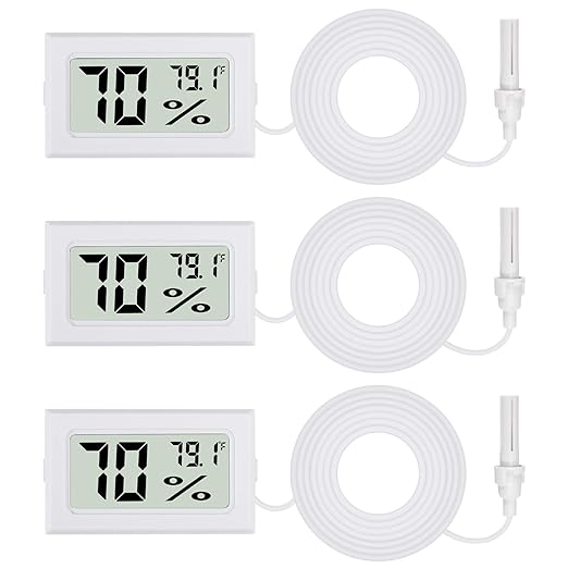 3Pcs Fahrenheit Thermometer Hygrometer Mini Digital with Probe Electronic Temperature Humidity Gauge Meters Indoor LCD Display for Humidors,Greenhouse,Garden,Incubator Reptile Terrarium by Unknown