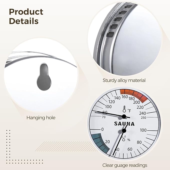 Sauna Thermometer Hygrometer, 2 in 1 Fahrenheit Thermometer Hygrometer for Sauna Room, Indoor Humidity Temperature Monitor Gauge Sauna Accessories - Image 3