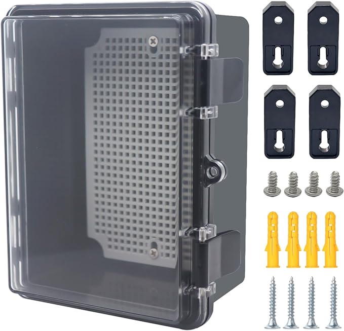 Junction Box, Hinged Black Clear Cover IP67 Waterproof ABS Project Box with Mounting Plate Electrical Box Enclosure with Wall Bracket 7.1 x 5.1 x 3.5inch(180x130x90mm) by Otdorpatio