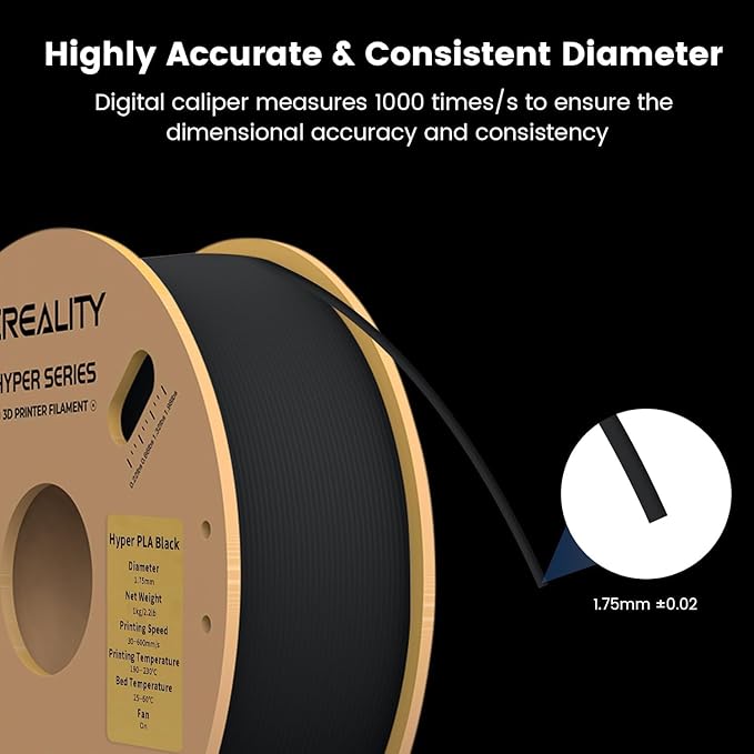 Creality Hyper 3D Printer PLA Black Filament High Speed Printing 1.75mm 2.2lbs Spool ±0.03mm Dimensional Accuracy Flow Durable Resistant Smooth for Ender 3 v3 Plus KE K1 Max K1C 3D Printers - Image 4