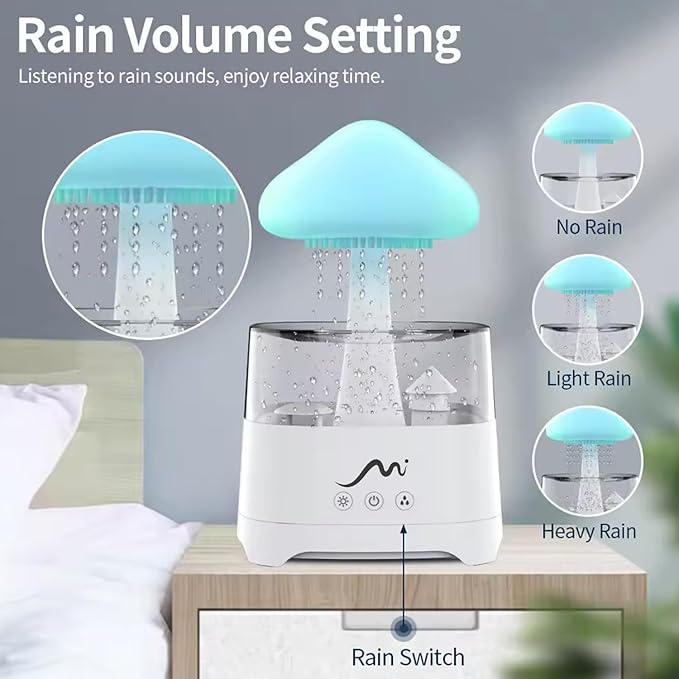 Rain Cloud Humidifier for Bedroom with Remote Control, Built-in Sound Speaker, Aromatherapy Water Drip Diffuser, LED Night Light & Raindrop Sounds for Sleep and Relaxation - Image 2