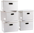 PRANDOM Foldable Storage Bins with Lids [5-Pack] Leather Fabric Collapsible Storage Boxes Organizer Containers Baskets Cube with Cover for Bedroom Closet Office Nursery White (14.9x10.8x10) by Prandom