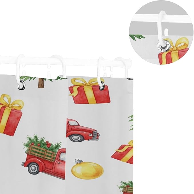Car Christmas White Shower Curtain Liner 72×72 inch for Bathroom Curtain Anti Mold Shower Curtain with Hooks Shower Accessories - Image 5