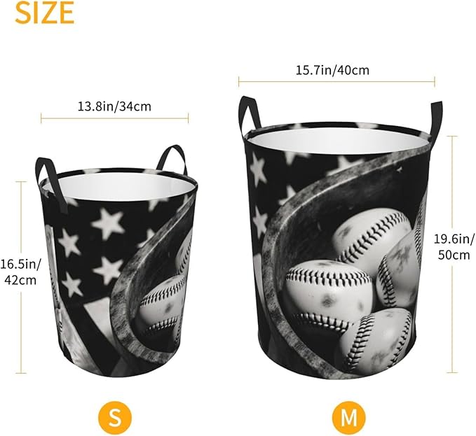 Vintage Baseballs Retro Flag Display Design Round Laundry Hamper Bag - Water-Resistant Oxford Fabric, Handles Medium - Image 5