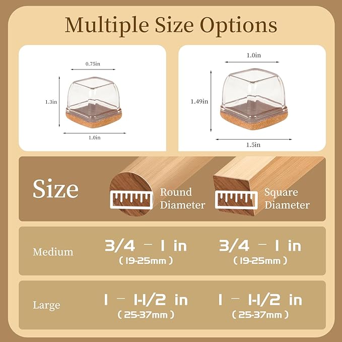 Square Chair Leg Floor Protectors Large 24Pcs,Silicone Chair Leg Protectors for Hardwood Floors/Tiles,Clear 360°Wrapped Felt Bottom to Prevent Scratch and Reduce Noise - Image 2