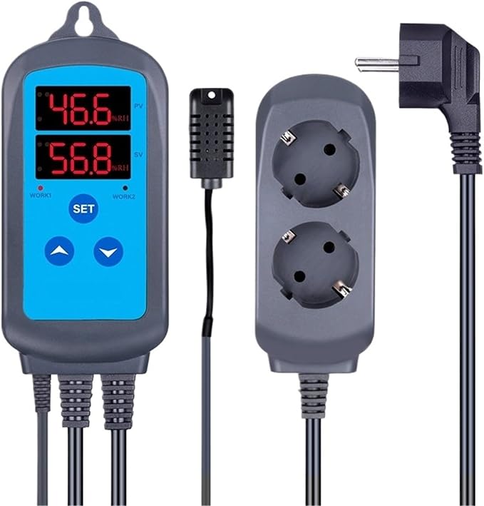 IHC-200 Pre-Wired Digital Dural Stage Humidity Controller, Dehumidification Humidifaction Control for Humidifier and Fan(EU Socket) by Unknown