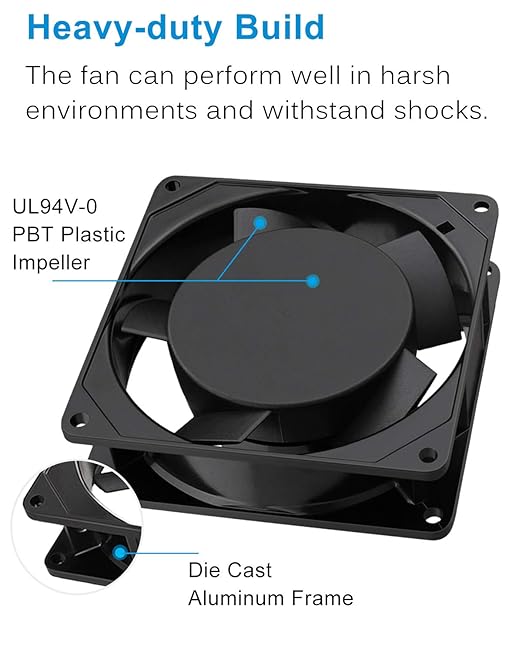 GDSTIME Axial Fan 90mm, 110V 120V AC 92mm x 92mm x 25mm Dual Ball Bearing w/Power Cord for DIY Cooling Ventilation Projects - Image 3