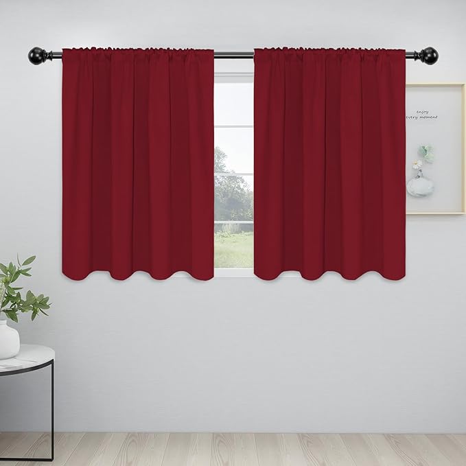 Easy-Going Rod Pocket Blackout Curtains for Bedroom, Room Darkening Window Curtains for Living Room, Thermal Insulated Noise Reduction Solid Window Drapes, 2 Panels(42x36 in, Christmas Red) by Easy-Going