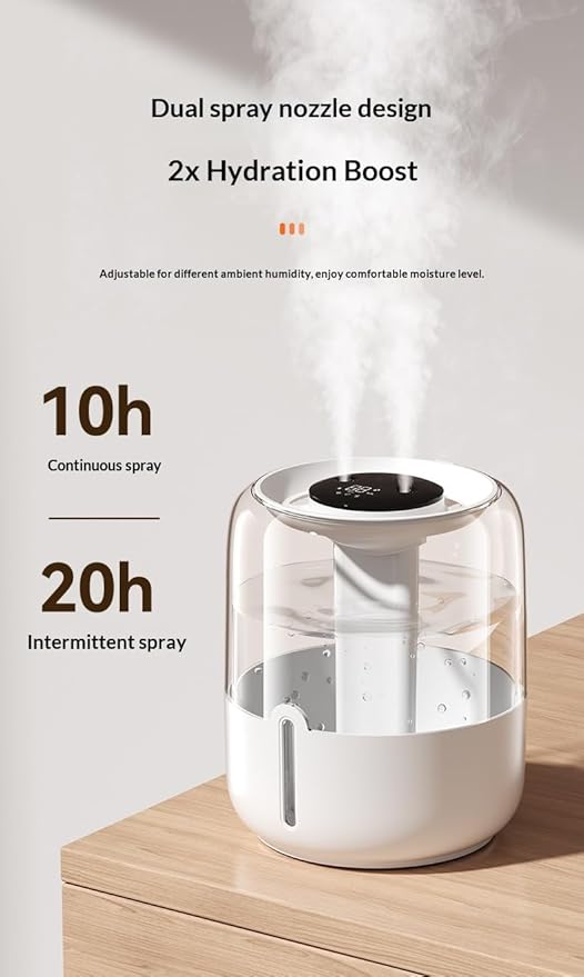 7L large-capacity humidifier, USB dual spray with night light and display screen, suitable for large rooms, dormitories, offices, bedrooms and desktops (White, Countless displays) - Image 5