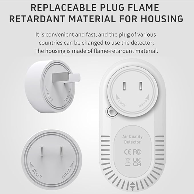 Protmex 4-in-1 Carbon Monoxide & Gas Detectors Plug in Large LCD Screen, Home CO Gas Detector with Temperature & Humidity Monitoring - 4 in 1 CO and Gas Detector Easy Installation for Home Travel - Image 7