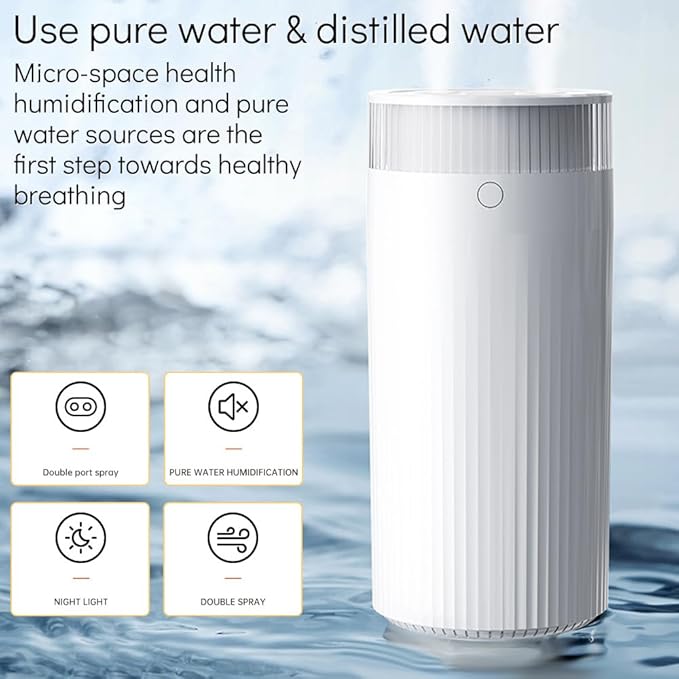HomeBeyond Portable Mist Humidifier for Bedroom, 1.1L USB Charging and Plug-In Dual-Use, 28dB Quiet Dual Nozzle Air Humidifier for Home Baby Nursery & Plants, 8H Auto Shut-off and Warm Night Light - Image 3