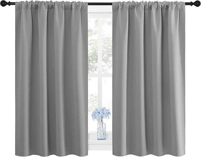 NICETOWN Window Curtains for Bedroom - Home Decoration Thermal Insulated Rod Pocket Blackout Blinds & Drapes for Small Windows (Silver Grey, 2 Panels, W42 x L45 -Inch) - Image 2