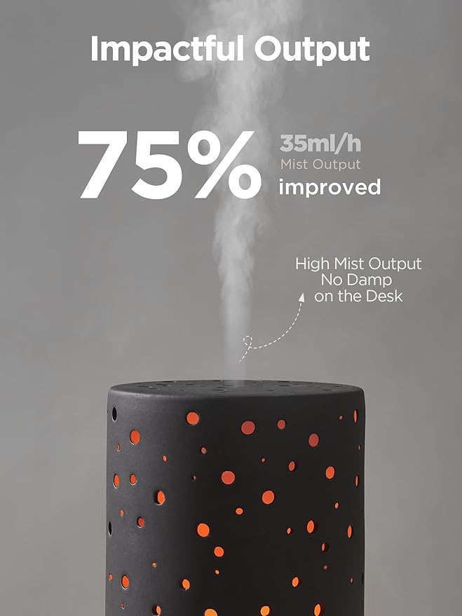 InnoGear Essential Oil Diffuser, 150ml Ceramic Diffuser Ultrasonic Air Diffusers Humidifier Cool Mist Aromatherapy Diffuser with 2 Mist Modes Waterless Auto Off for Home Office, Black - Image 3