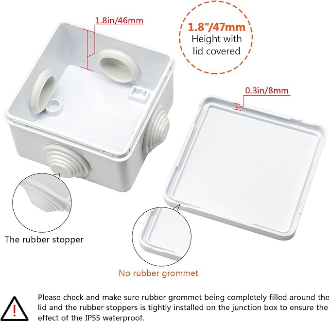 LeMotech Junction Box, ABS Plastic IP55 Water Resistant and Dustproof, Universal Electrical Enclosure, Outdoor and Indoor Project Box, Outer Size 3.1" x 3.1" x 1.9", White (Pack of 2) - Image 4