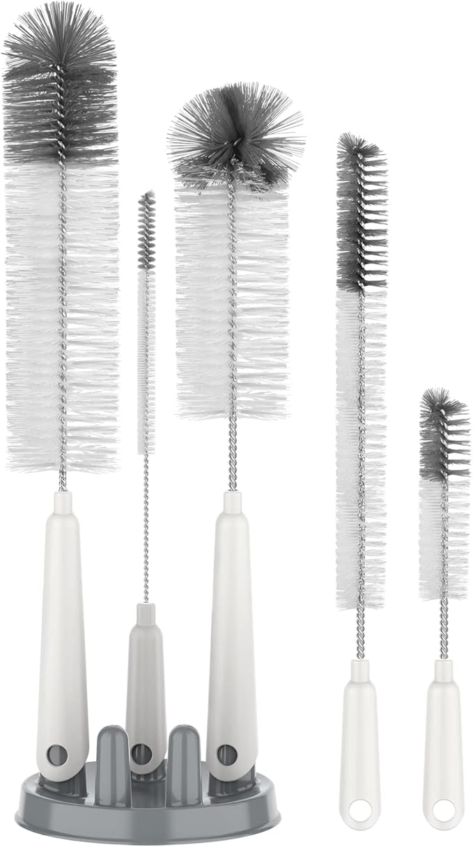 MR.SIGA 5 Pack Bottle Brush Cleaning Set with Storage Holder, Cleaning Brushes for Long Narrow Neck Bottles, Water Bottles, Baby Bottles, Tumblers, Drinking Glasses, Strews by MRSIGA
