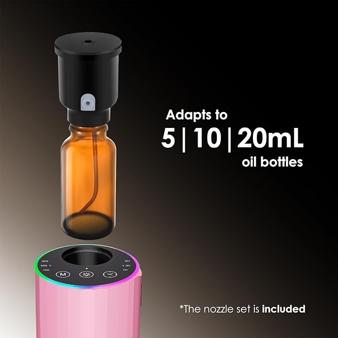Waterless Essential Oil Diffuser, Battery Powered Mini Scent Air Machine, Aromatherapy Mist Diffuser for Home Room Car Office (Pink) - Image 2