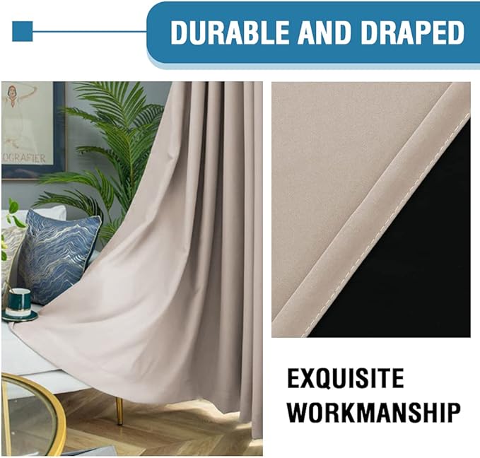 H.VERSAILTEX 100% Blackout Curtains for Bedroom Short Curtains Half Window Curtains for Kitchen, Privacy Energy Saving Curtain Tiers for Bathroom Shades, W 42 x L 36 inch, Natural Sand, Set of 2 - Image 6