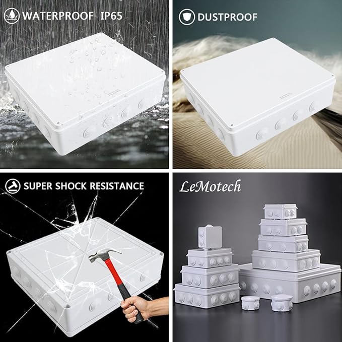LeMotech ABS Plastic Dustproof Waterproof IP65 Junction Box Universal Electrical Project Enclosure White 15.7 x 13.8 x 4.7 inch (400 x 350 x 120 mm) - Image 8