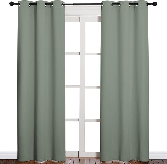 NICETOWN 84 inches Blackout Curtains for Office and Theater, Thermal Insulated Solid Grommet Drapes for Living Room (Greyish Green, 1 Pair, 42 inches Wide) - Image 2