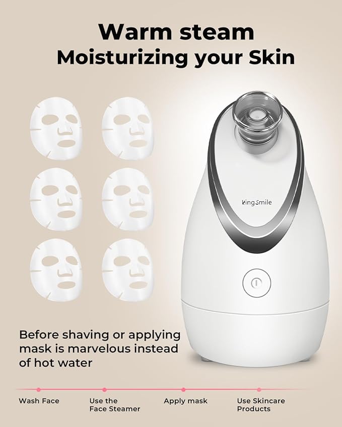 Kingsmile Facial Steamer for Face, 3 in 1 Face Steamer for Facial Deep Cleaning, Compact Nano Steamer - Aromatherapy, Adjustable Nozzle Warm Steam for Home SPA, Face Steamer for Sinuses with Hairband - Image 8