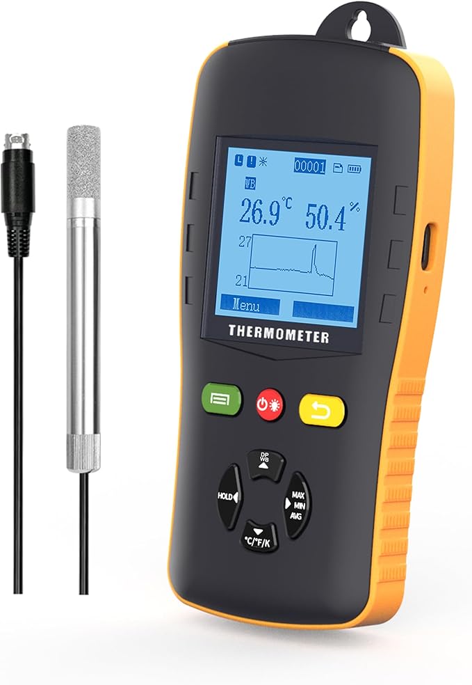 Tzone Temperature Humidity Data Logger USB Temp Recorder with Probe, Digital Dew Point Meter Wet Bulb Thermometer with Sound Alarm, Industrial RH Recording with Report for Lab HVAC Greenhouse Freezer by Tzone