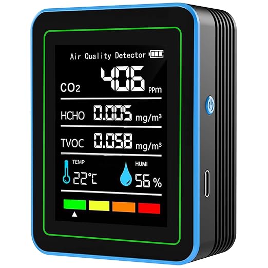 5-in-1 Professional Indoor Air Quality Monitor Indoor Portable CO2 Monitor | Temperature | Formaldehyde Detector | Humidity TVOC | Air Quality Tester - for Home Cars Plants and Pets So On by RISOON