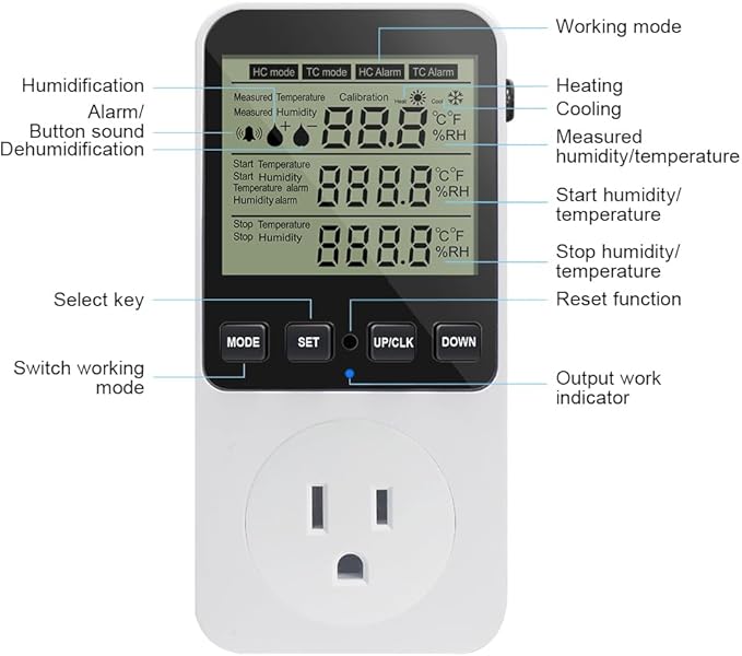 KETOTEK Humidity Controller Outlet Plug with Sensor, Digital Humidistat Switch 120V with Alarm for Greenhouse Mushroom Humidifier Dehumidifier - Image 4