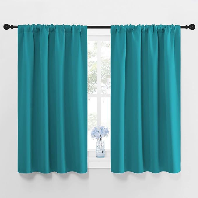 NICETOWN Peacock Blue Blackout Curtains Panels for Window, Thermal Insulated Rod Pocket Blackout Drapes/Draperies for Living Room (2 Panels, W42 x L48 inches) by NICETOWN