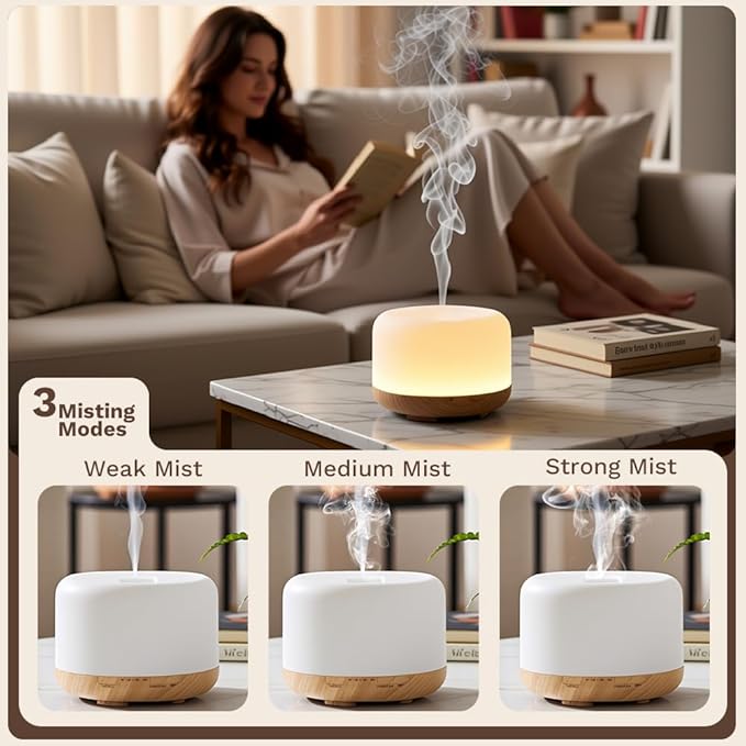 500ml Premium Essential Oil Diffuser,Quiet 4-in-1 Ultrasonic Aromatherapy Humidifier,7 Color LED Lights,with Adjustable Automatic Timer Off Function and Spray Mode. (Yellow Woodgrain,Mini Model) - Image 5