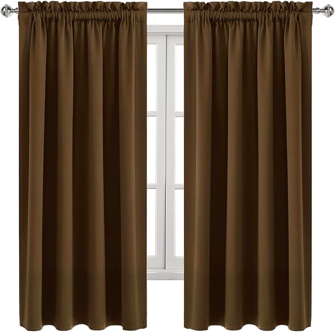DWCN Blackout Curtains Room Darkening Thermal Insulated Bedroom Curtains Window Curtain Panels, 52 x 63 inches Long, Set of 2 Brown Rod Pocket Drapes - Image 9
