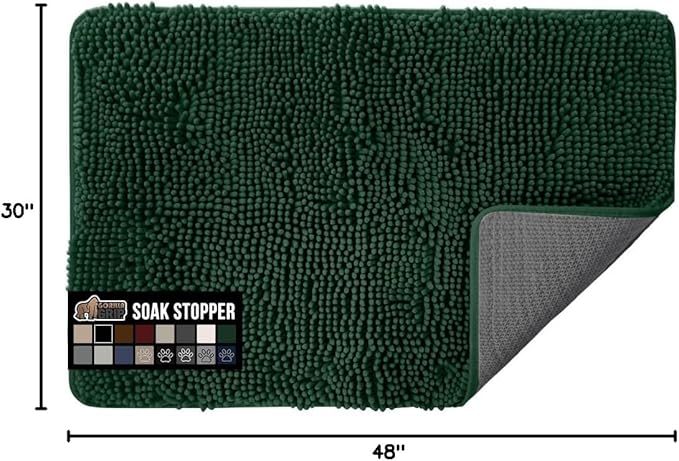 GORILLA GRIP SOAKSTOPPER Dog Door Mat, 48x30 Machine Washable Rug Absorbent Doormat Captures Moisture Mud Dirt, Quick Dry Soft Chenille Entryway Rugs Indoor Entrance Mats for Dog Paws, Deep Green - Image 2