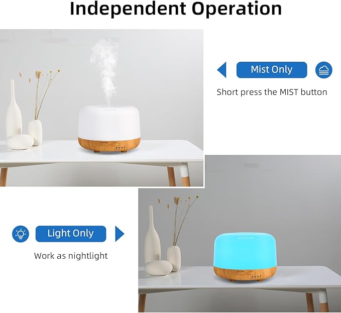 Aromatherapy Essential Oil Home Diffuser with Remote Control, 300ML Large Room Cool Mist Air Humidifier, 8 Hours Quiet Operation, Timer, 7 Colors LED Night Night，Suitable Home,Yoga. - Image 2