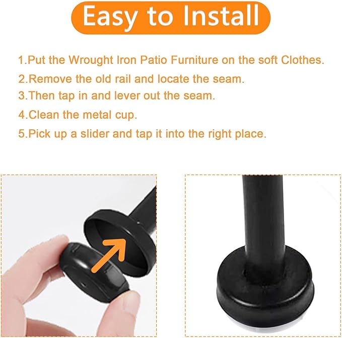 APPLIANCEMATES 1-1/2" Wrought Iron Patio Furniture Feet Glides,32 Pcs Plastic Outdoor Patio Furniture Feet Protectors Protecting Floor Surfaces from Scratches(Black) - Image 6