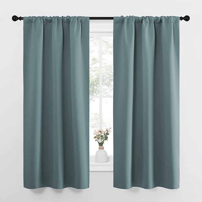 NICETOWN Greyish Blue Blackout Curtains Panels for Window, Thermal Insulated Rod Pocket Blackout Drapes/Draperies for Living Room (2 Panels, W34 x L63 inches) by NICETOWN