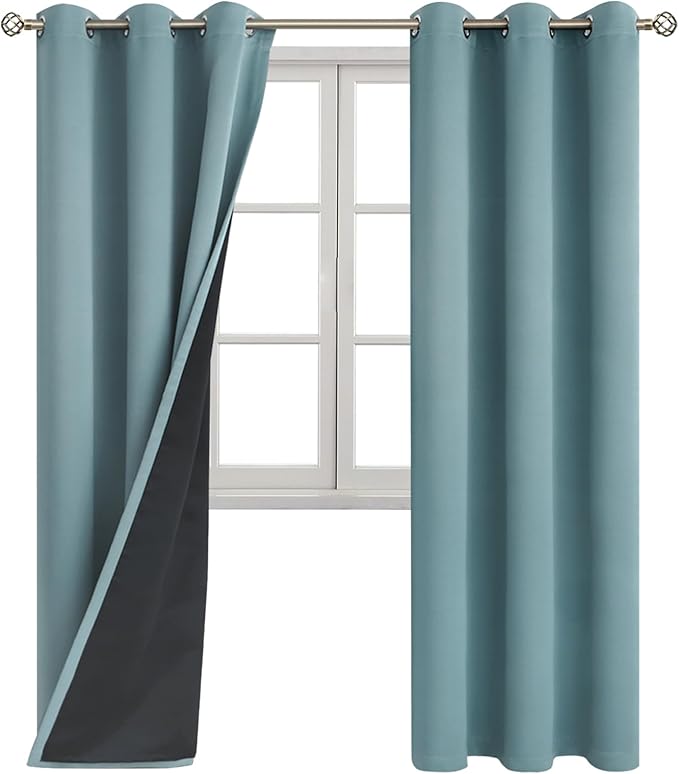 BGment Thermal Insulated 100% Blackout Curtains for Bedroom with Black Liner, Double Layer Full Room Darkening Noise Reducing Grommet Curtain (42 x 84 Inch, Greyish Blue, 2 Panels) - Image 8