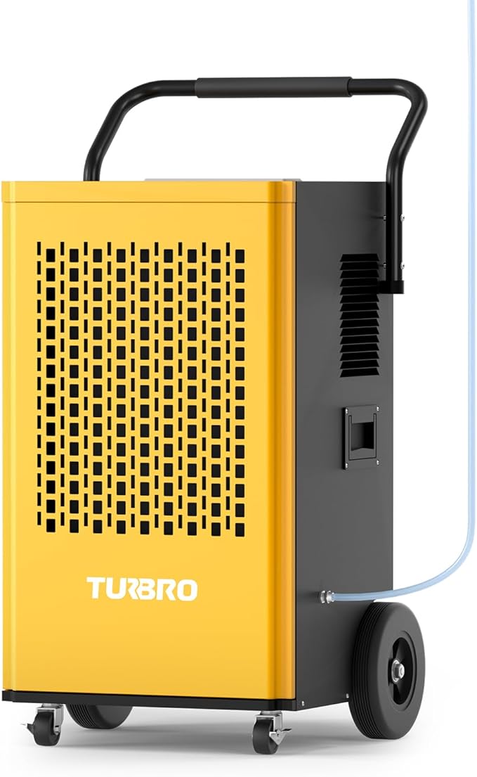 TURBRO 245 Pint Commercial Dehumidifier with Pump and Drain Hose, for Large Spaces, Rolling Wheels, Faster Defrost, for Basements, Warehouses, Flood Restoration, Industrial Sites by TURBRO