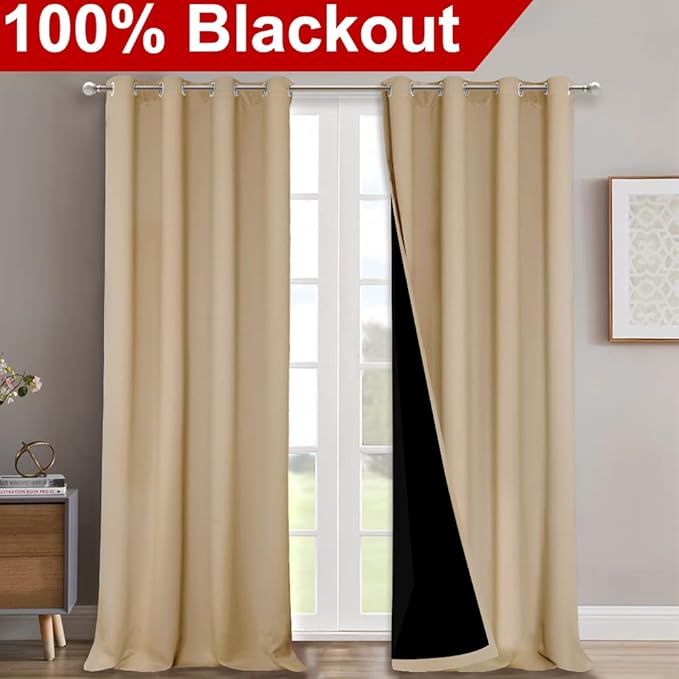 NICETOWN 100% Blackout Blinds, Set of 2, 46" x 96", Biscotti Beige, Laundry Room Decor Window Treatment Curtains for Large Patio Sliding Door, Thermal Insulated Curtains for Bedroom - Image 2