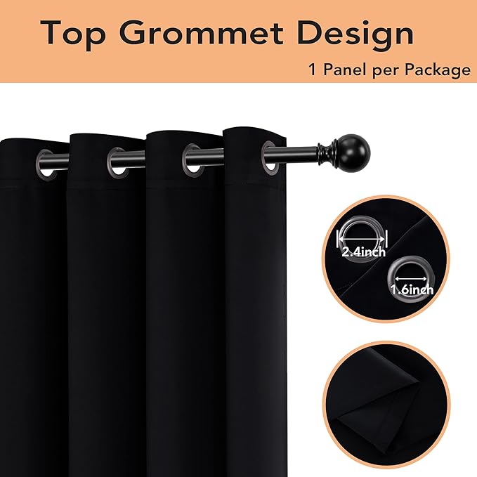BONZER Room Divider Curtain Grommet Thermal Insulated Wide Blackout Curtains for Bedroom Living Room, 108L x 70W Inch (9L x 5.8W ft), 1 Panel, Black - Image 3