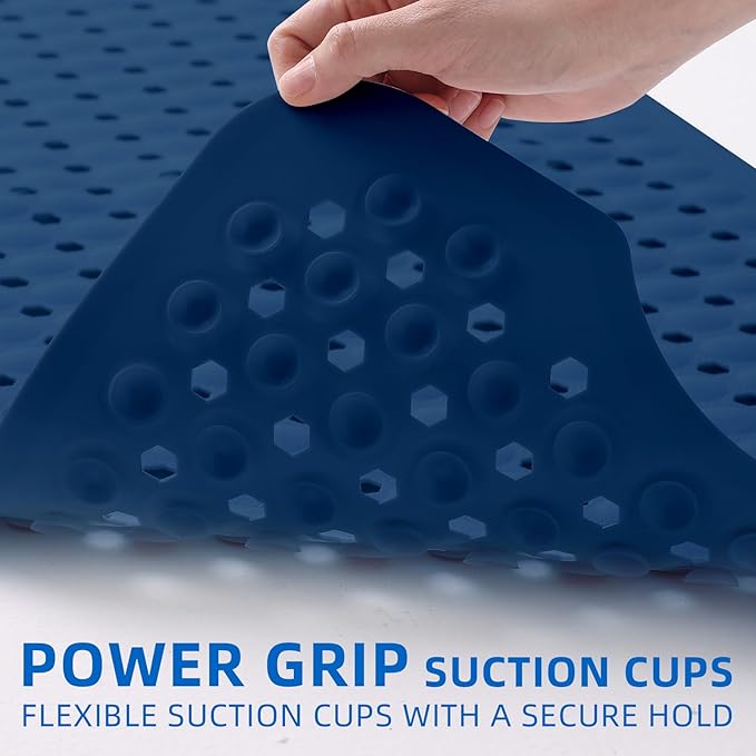 ZHICHENG Bath Tub and Shower Mats, Non-Slip 39 x 16 Inch Extra Long Bath Mat, Machine Washable Bathtub Mat with Drain Holes, Suction Cups for Bathroom (Blue) - Image 2