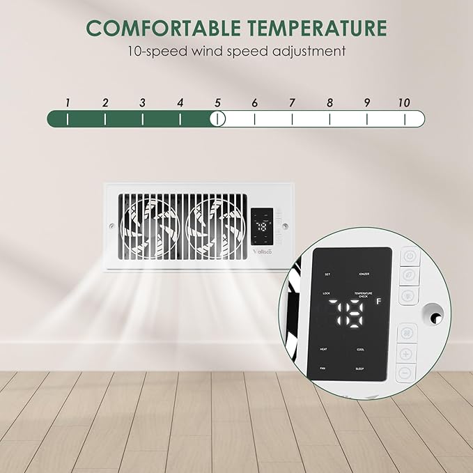 Register Booster Fan 4"x10", 10-Speed Quiet Vent Fan with Negative Ion, Thermostat & Remote, Enhances and Improves Heating & Cooling Efficiency, Air Vent Booster for Home Room Comfort, White - Image 7