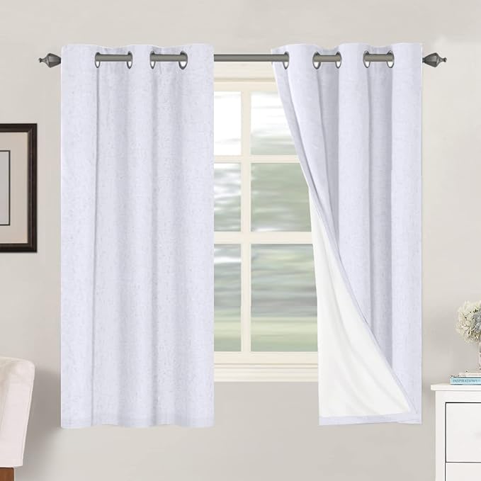 H.VERSAILTEX Primitive Linen Curtains 100% Blackout Curtain Drapes Burlap Curtains with White Thermal Insulated Liner, Grommet Top Drapes Living Room/Bedroom (2 Panels, 42 x 63 Inch, Bright White) by HVERSAILTEX