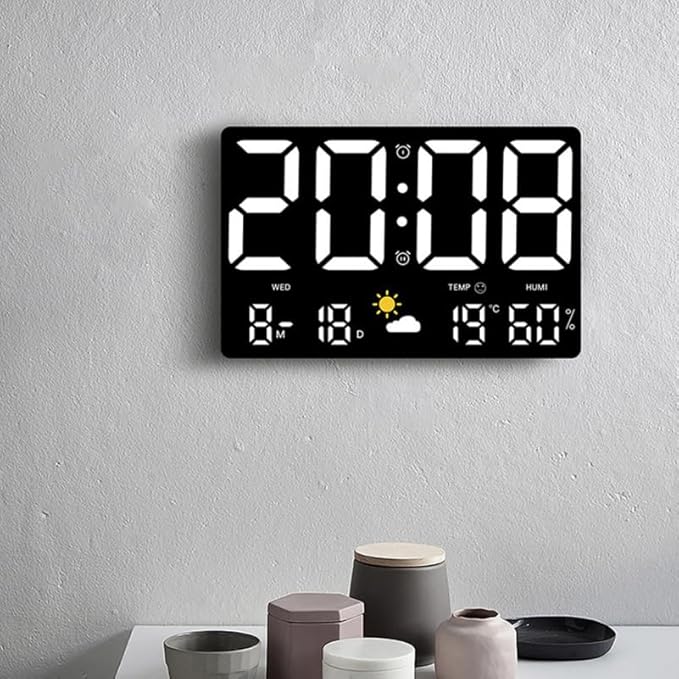 Large Digital Wall Clock with Temperature and Humidity Sensor Colorful Led Weather Forecast Alarm Calendar Timer for Home and Office Use 9.7X6.2 Inch - Image 8
