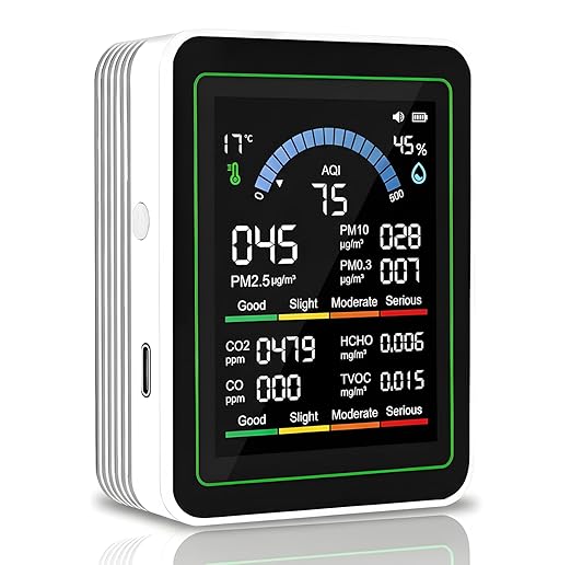 10 in 1 Smart Air Quality Monitor Indoor,Carbon Monoxide Detectors,Co2 Detector,Professional Air Quality Test Kit with CO2 | CO | TVOC | HCHO | Temp | AQI | PM2.5 | PM0.3 | PM10 by YISPK