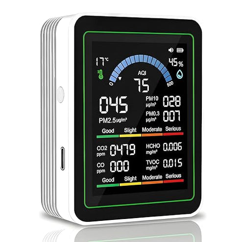 10 in 1 Smart Air Quality Monitor Indoor,Carbon Monoxide Detectors,Co2 Detector,Professional Air Quality Test Kit with CO2 | CO | TVOC | HCHO | Temp | AQI | PM2.5 | PM0.3 | PM10 by YISPK
