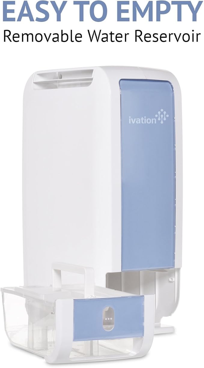 Ivation 13-Pint Small-Area Desiccant Dehumidifier Compact and Quiet - With Continuous Drain Hose for Smaller Spaces, Bathroom, Attic, Crawlspace and Closets - For Spaces Up To 270 Sq Ft, White - Image 2